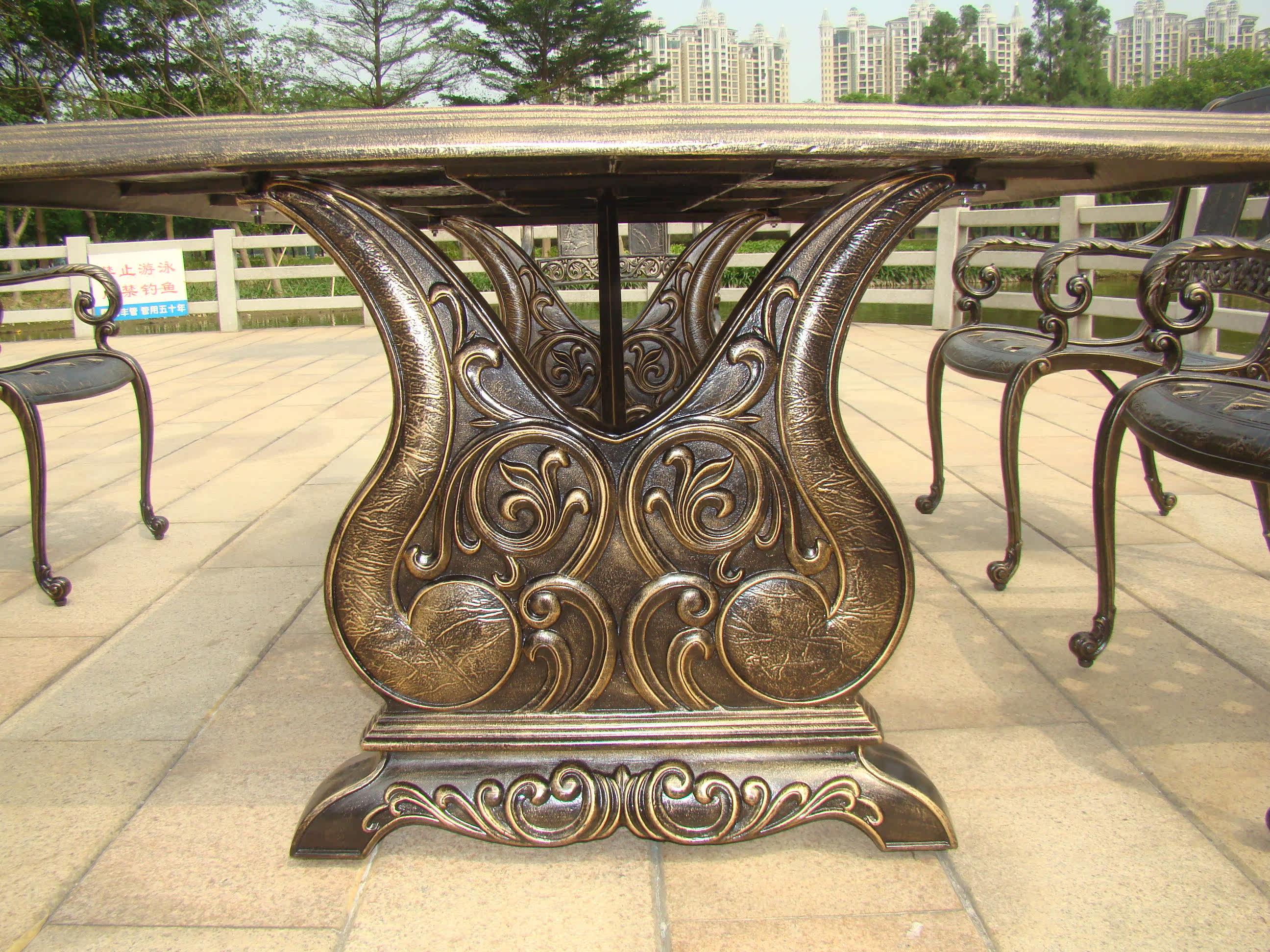 铸铝户外家具豪华铸铝桌椅紫荆顶级实心铸铝豪华长方桌七件套