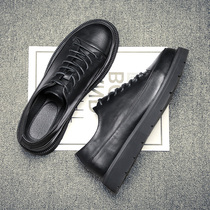 Mens shoes spring wave shoes 2022 New casual leather shoes genuine leather Martin shoes Korean version Trend 100 lap black shoes