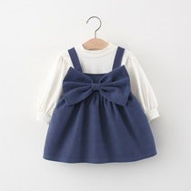 Girls pure new female baby long-sleeved dress Baby Korean version of the princess skirt girl two-piece suit
