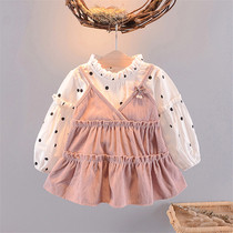 Girls spring 2021 new foreign style dress 01-3 years old baby pure cotton female baby fake two princess dresses