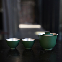 16 open silver color handmade household Chinese porcelain simple gift Ceramic Kung Fu tea set cover bowl