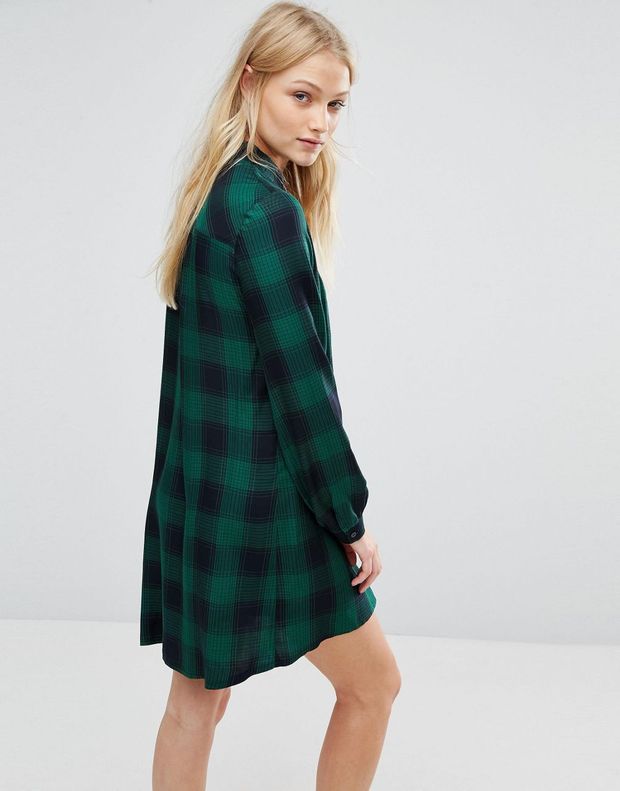 英国代购女装秋季2016新款newlily文艺清新经典格子长袖连衣裙