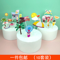 Baking Cake Decoration Summer Holiday Girls Beach Wind Coconut Tree Suit Cake Inserts Themed Party Costume
