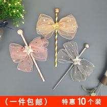 ins baking cake decoration mesh red teenage girl system swing piece butterfly knot mesh yarn HB paper straw cake plug-in card insert