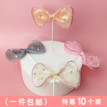 Baking cake insert label decoration large yarn yarn bow insert card Birthday wedding cake decoration ornaments 10 sets