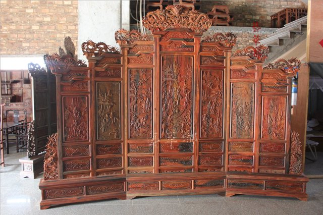 Fairy Tours Red Wood Furniture Lao Great Red Acid Branches Kowloon Wall Large Screen Imitation Ancient Craft Gift Hem Decorated Solid Wood Sitting Screen