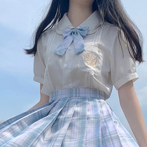 Pudding bear original jk shirt short sleeve female summer round neck uniform shirt bubble sleeve coat ball White student