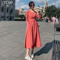 maje kara French Platycodon dress women 2021 Autumn New temperament waist thin plus size Medium-length dress