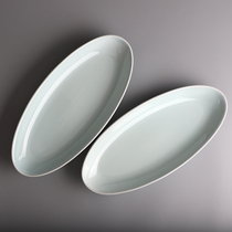 Landscape A Jingdezhen Ceramic Fish Plate Roasted Sheep Deep Plate Oval Tableware Green White