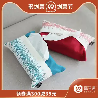 Carp cartoon Japanese cotton linen fabric tissue bag household living room extraction type sanitary paper bag carry tissue towel cover
