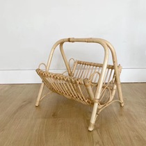 Custom INS style handmade Indonesian rattan arched small bookshelf multi-purpose magazine Lodge homestay newspaper stand umbrella stand