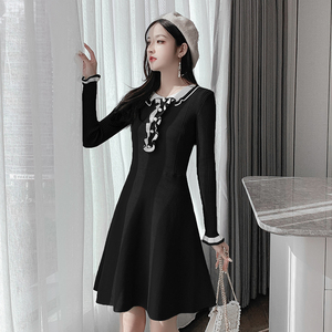 Autumn winter 2020 knitted long sleeve new fashion temperament foreign style bottom A-line dress baby face fur dress