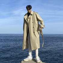 Autumn new windbreaker mens mid-length over-the-knee coat Korean version of the British style casual trend jacket handsome fashion trend