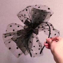 Palace black retro mesh gauze dots big bow hair hoop Super fairy hair hoop stage hair accessories knotted hair card accessories