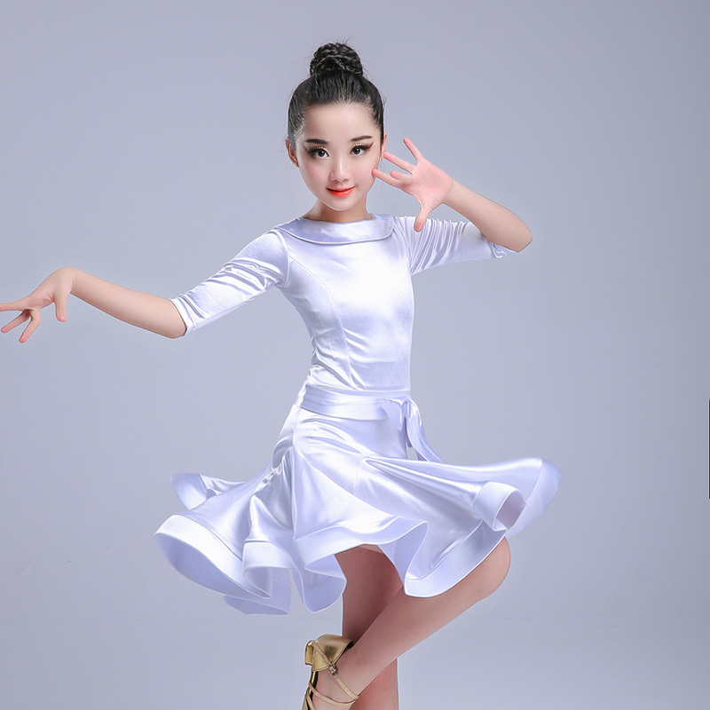 Girls Latin Dance Dresses Latin Dance Examination Provisions for Gongfu Dresses, Mid-sleeve Dresses, Performing Standard Art Examination Exercise Dresses