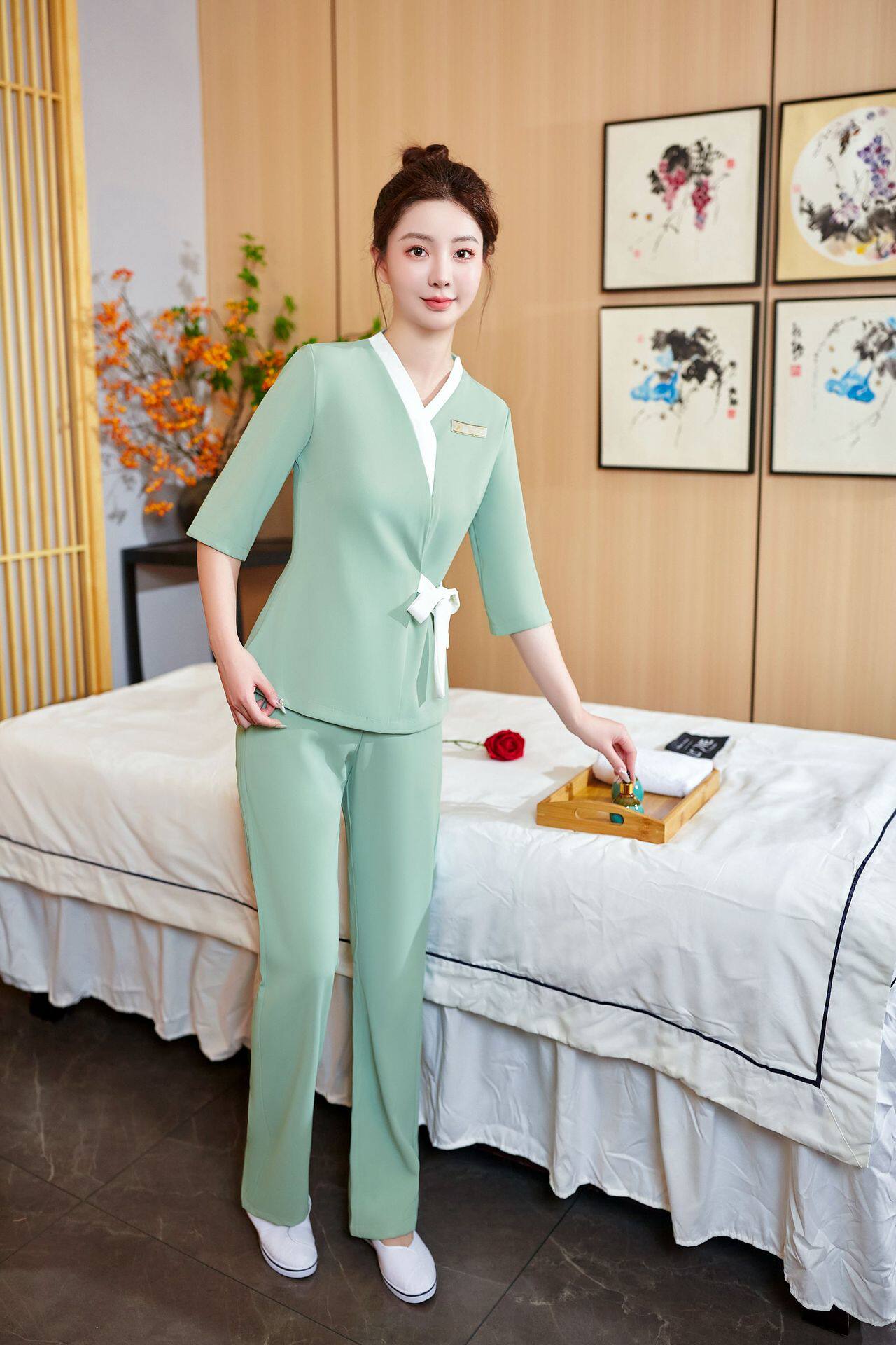 2023新品足浴技师新款美容院美容师工作服套装女职业套裤