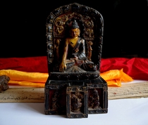 Tibet Biography Old Buddha Statue of King Kong Buddha Sakimani Tibetan Tibetan Black Stone Buddha Statue Original color lacquer gold Xiongxiong thick and only see the product