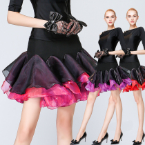 Lan Kwai Fong Big skirt Tutu Square Latin Black and Red Lady Cha Cha Samba practice performance dance skirt