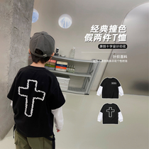 Bobo Pig Boy Dress Boy Long Sleeve Cross Collision Color Fake Two T-Shirt Spring CUHK Child Casual Round Collar Blouse