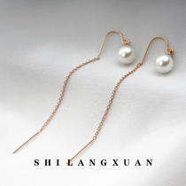 European and American titanium steel ladies 18K rose gold length Pearl Earrings Earrings Earrings Stream Suearline Fashion Jewelry iXxhY7