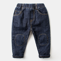 Boys jeans winter 2021 new childrens wear casual pants childrens trousers thick baby plus velvet pants winter wear