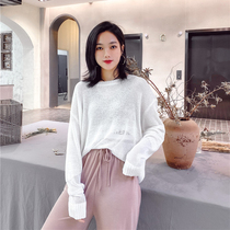 Zu Ai self-made loose long-sleeved sweater thin womens quilted sparkling silk lazy age blouse women