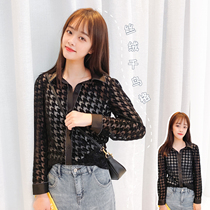  Zuai homemade (lady)wild trendy high-end texture velvet houndstooth long-sleeved shirt female