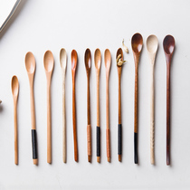 Japanese creative solid wood tableware log spoon long handle spoon childrens food spoon solid wood long spoon coffee mixing spoon
