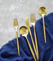 Portuguese design creative 304 stainless steel western cutlery steak knife and fork spoon set Golden brushed three-piece set