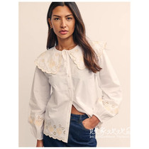 UK 08 02 Famous brand MS womens new style large lapel hollow flower long-sleeved comfortable shirt