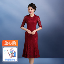 2022 new lace embroidered with elegant and improved flag gown gown The young Hebril Mothers wedding banquet Wedding Banquet Dress Noble