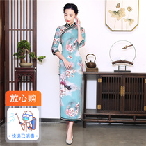 2022 new diamond silk satin Chinese wind improvement qipao mother-in-law moms everyday can wear even dress
