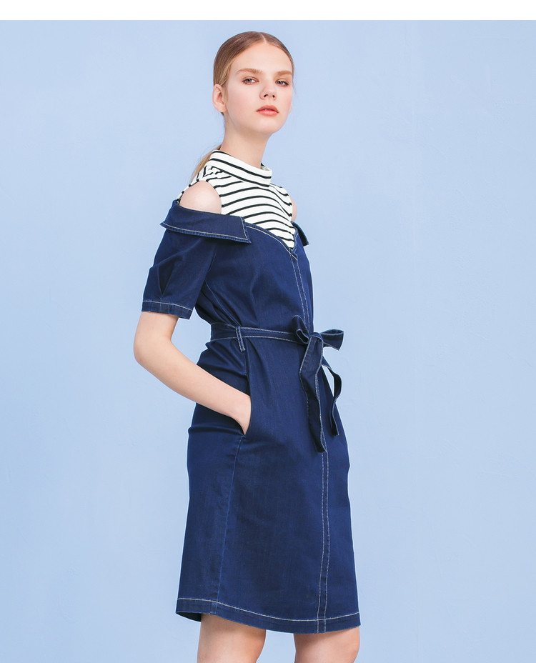 gloria/歌莉娅新品牛仔拼接针织假两件连衣裙177r4b040