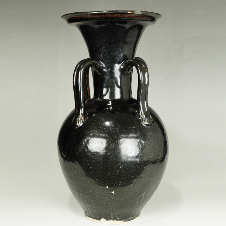 高古瓷 北宋黑釉四系盘口大瓶》海外收藏精品