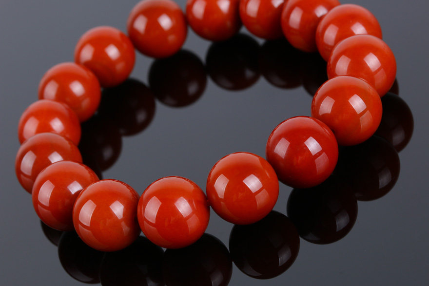 58.13克 14mm【珍品锦红】天然南红玛瑙圆珠手链 8765