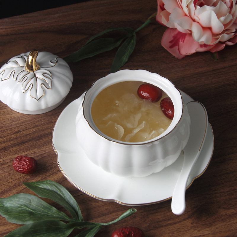 无铅镉健康骨瓷燕窝炖盅带盖汤盅隔水小炖盅燕窝糖水盅甜品南瓜盅_7折