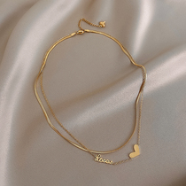 999 pure silver 925 foot silver Recommended with peach heart double laminated with necklace female light extravagant and small crowdsourced design lock bone chain