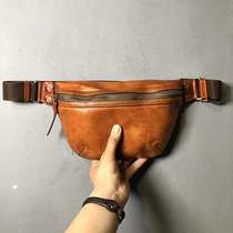 Original new vintage handmade soft cowhide mens and womens chest bag casual multifunctional mens running bag leather shoulder bag