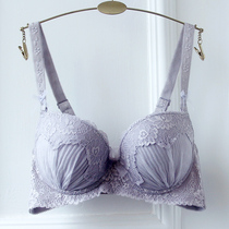 Vintage gray Chiffon bright line pleated thin large size bra gathered adjustable large size underwear three-breasted