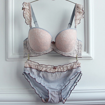 Lace ruffle bra Ruffle three-breasted bra gathered large size adjustment bra set Underwear thin women