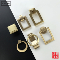Pure copper handle new Chinese double hole drawer solid wood furniture brass handle modern simple all copper square ring gold