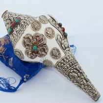 Nepalese handmade bag Tibetan silver levoe white sea snail (auspicious eight-treasure pattern green pine stone coral)
