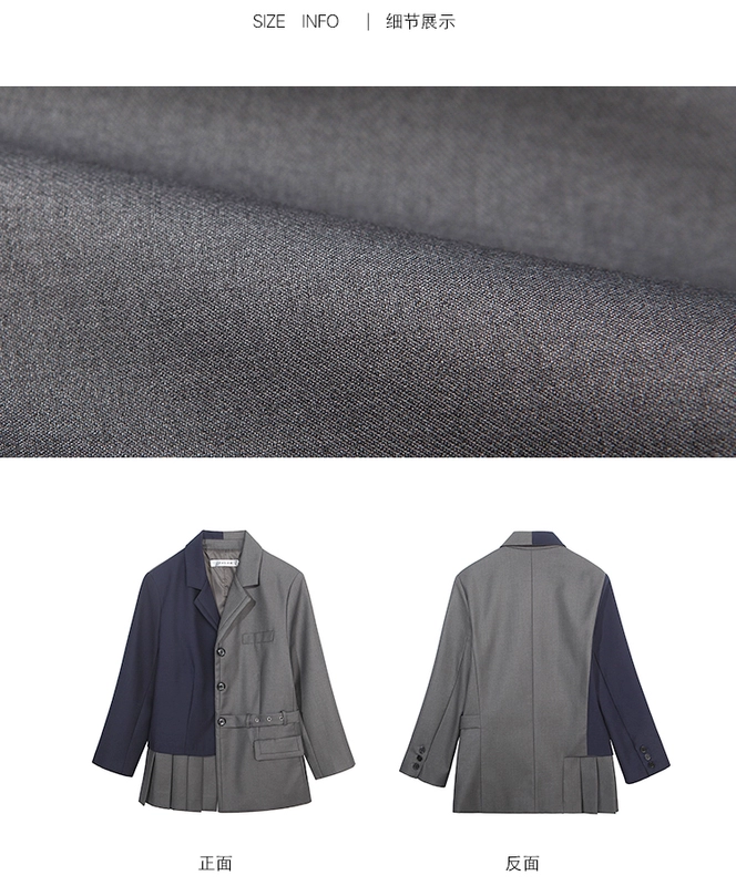 Mùa thu mới năm 2021 áo khoác nhỏ giản dị phù hợp với màu sắc tương phản bất đối xứng phù hợp với phong cách sang trọng phong cách Hàn Quốc hợp thời trang xu hướng phụ nữ phù hợp - Business Suit