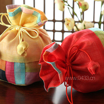 Korean color strip square bottom lucky bag hemp splicing storage bag H-P03616-12