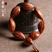 Handmade olive core gold heart Sutra hand string Olive Hu core carved Buddha beads bracelet men and women play Li Yueqiang lettering