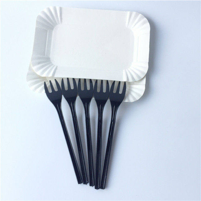 生日蛋糕叉盘套装高档家用黑色生日蛋糕刀叉套装一次性长方形纸盘