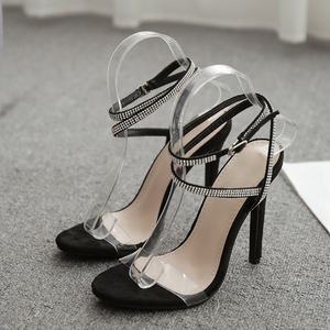 Rhinestone high-heeled Roman shoes with thin cross heel and black sandals