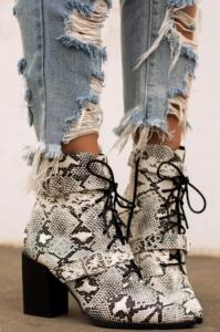 European and American Cross lace up boots with snake pattern