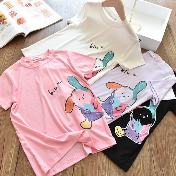 Loose T-shirt~Girls fashionable cartoon doodle rabbit short-sleeved children's summer new modal casual base top skirt
Loose T-shirt~Girls fashionable cartoon doodle rabbit short-sleeved children's summer new modal casual base top skirt