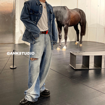 GAHKSTUDIO Korean designer design sense rendering gradient cut design denim broadlegged pants